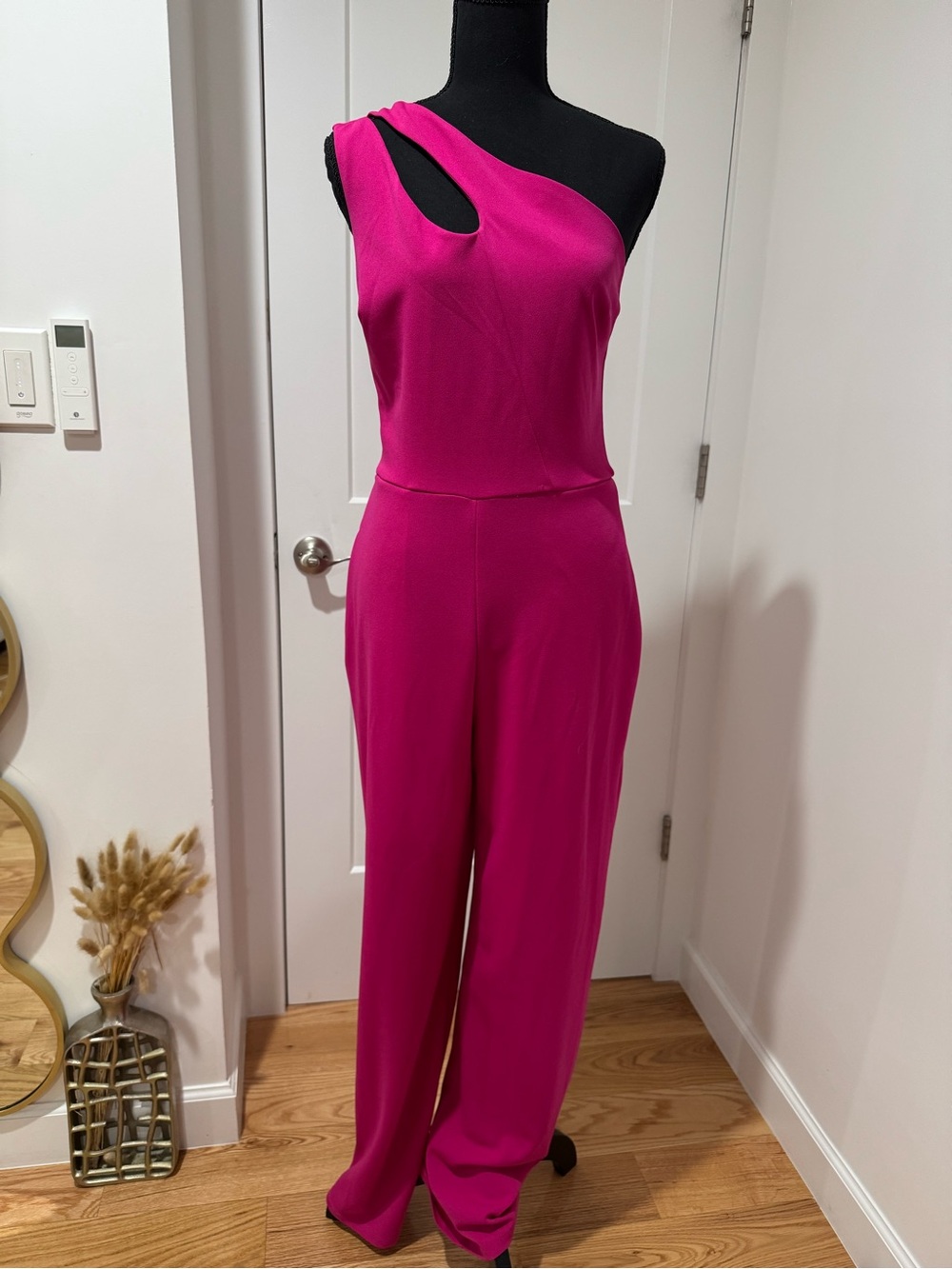 One-Shoulder Fuchsia Evening Jumpsuit